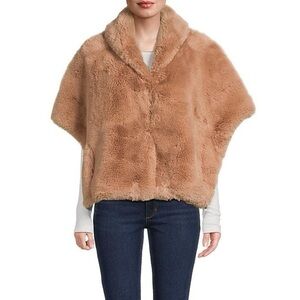 $450! La Fiorentina Faux Fur Cape Poncho Jacket with pockets Camel One S…
